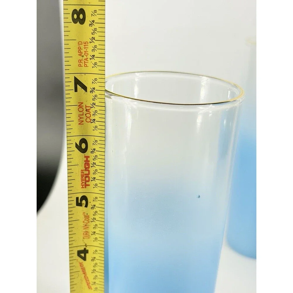 Vintage 4 MCM Blendo Frosted Ice Tea/Tom Collins Glasses Blue Gold
